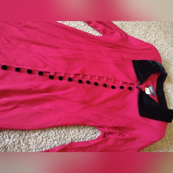 Dawn Joy Vintage Ruby Red Button Down Dress Velvet Accents - Picture 6 of 14